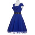 Grace Karin Stock Square Neck High Stretchy Blue Cap Sleeve Retro Vintage Dress CL008951-3